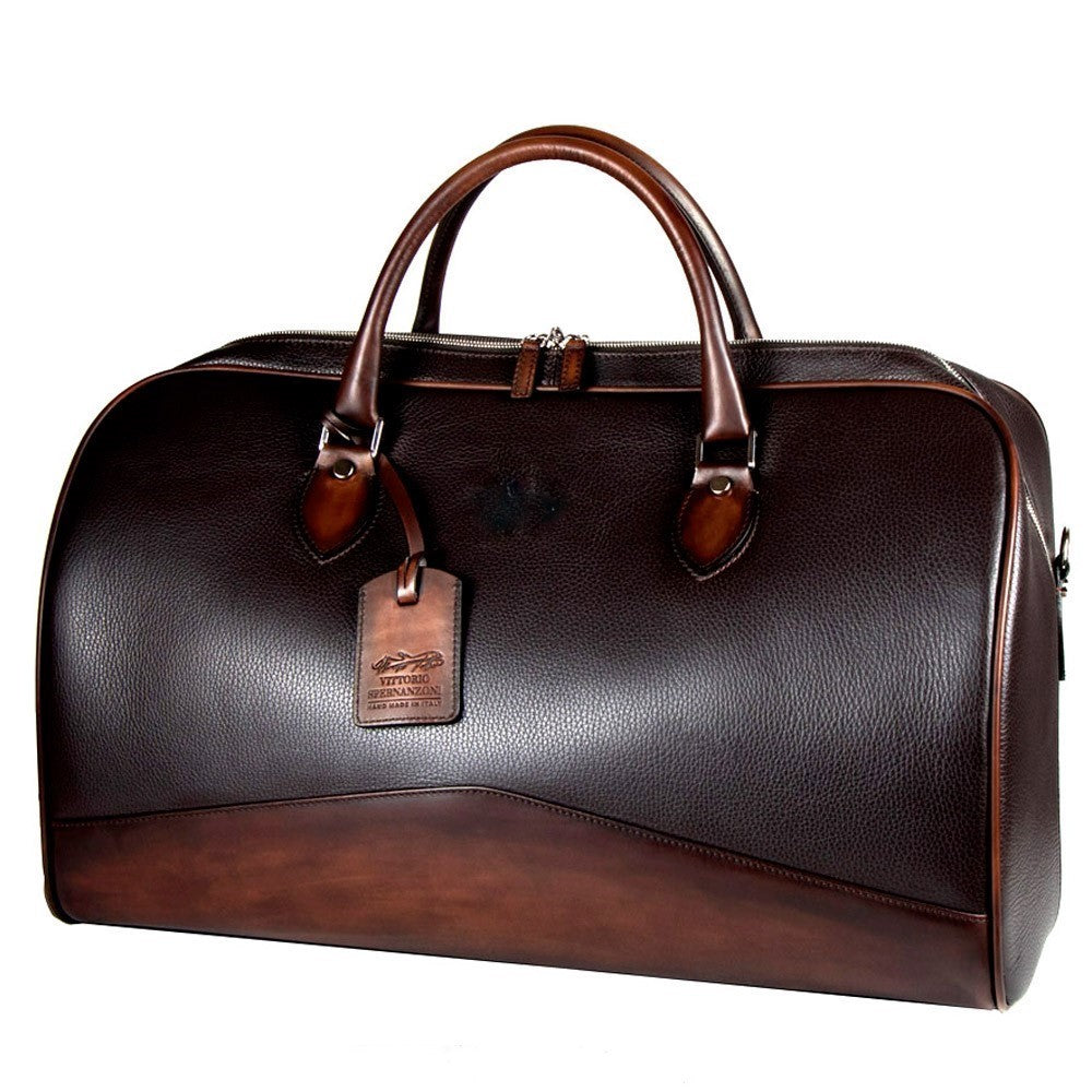 Spernanzoni Leather Boston Duffel Bag Black/Antique Espresso