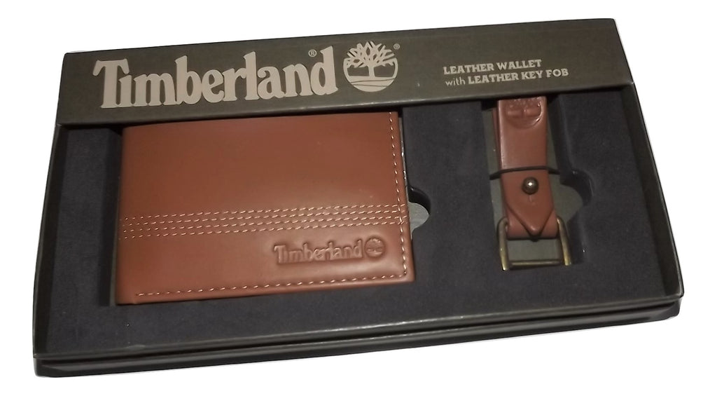 Timberland Leather Bifold Wallet with Key Fob Set Tan