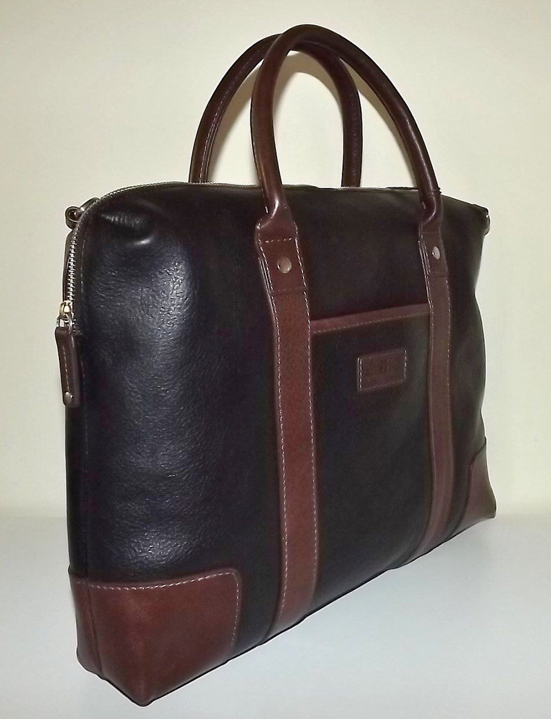 Trafalgar Pebbled Leather Laptop Brief Bag with Strap Black/Toffee