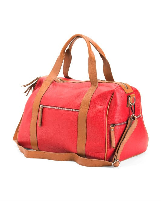 Valentina Italian Leather 18" Duffel Bag Red