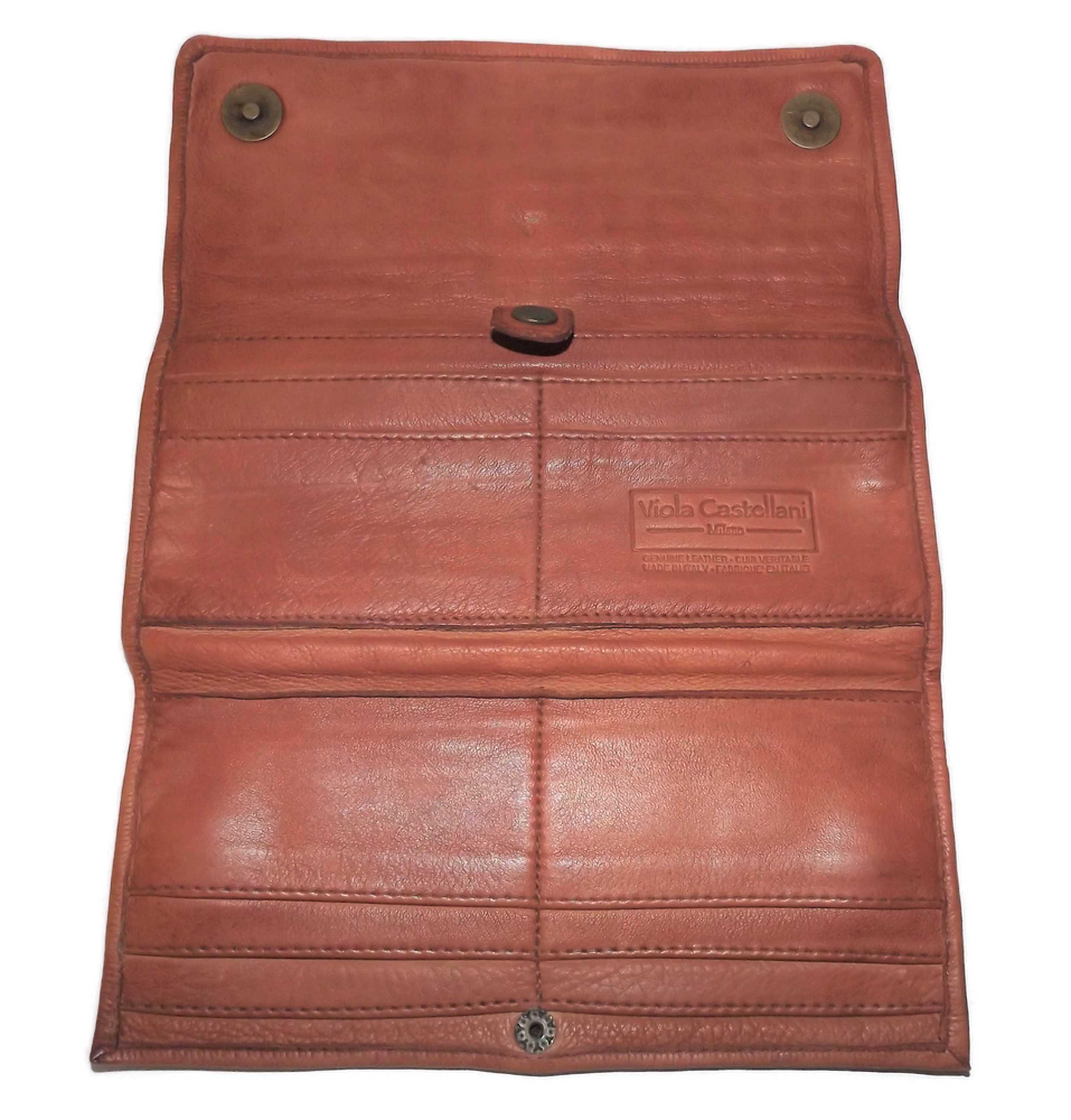 Castellani Women's Italian Leather Studded Trifold Clutch Wallet